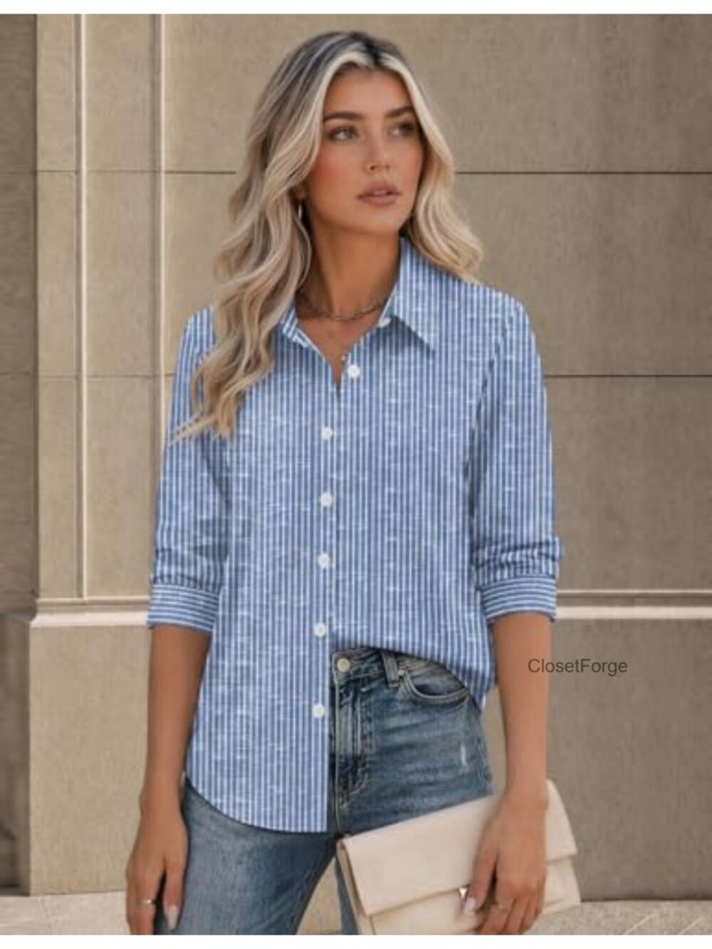 Women's Long Sleeve Button Down Shirt Dressy Casual Collared Blouse - Picture 2 of 6